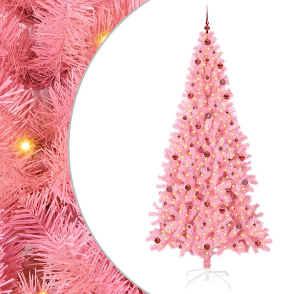 vidaXL Kerstboom met 300 LED met standaard Roze 240 cm PVC