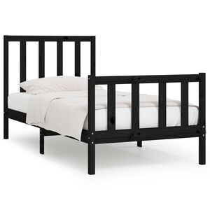 vidaXL Bedframe massief hout zwart 75x190 cm