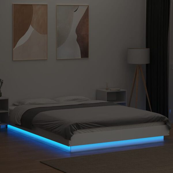 vidaXL Bedframe met LED-verlichting bewerkt hout wit 140x200 cm