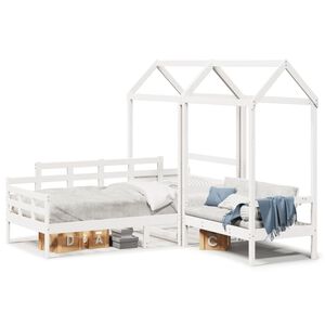 vidaXL Kinderbed met huisje en bankje massief grenenhout wit 80x200 cm