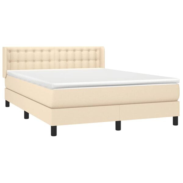 vidaXL Boxspring met matras stof cr&egrave;mekleurig 140x190 cm