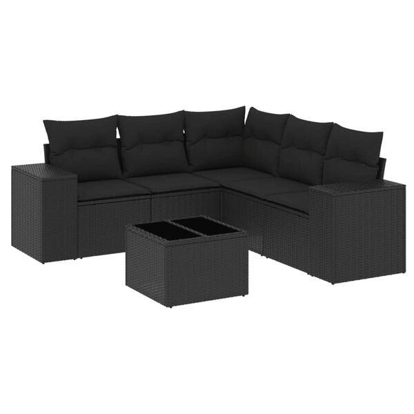 vidaXL 6-delige Loungeset met kussens poly rattan zwart