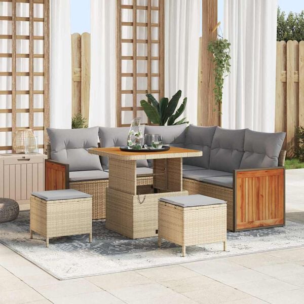 vidaXL Tuinbankenset met kussen 9 pcs Beige en Licht Grijs poly rattan