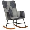 vidaXL Schommelstoel echt leer en canvas grijs