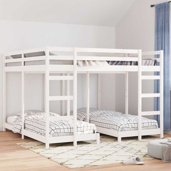 vidaXL Drie-hoog Bunk Bed Frame Wit 200 x 200 cm Massief grenenhout