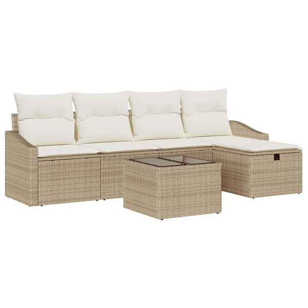 vidaXL Bankstel met kussen 5 pcs poly rattan