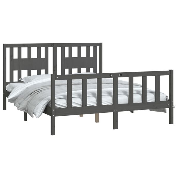 vidaXL Bedframe met hoofdbord massief grenenhout grijs 160x200 cm