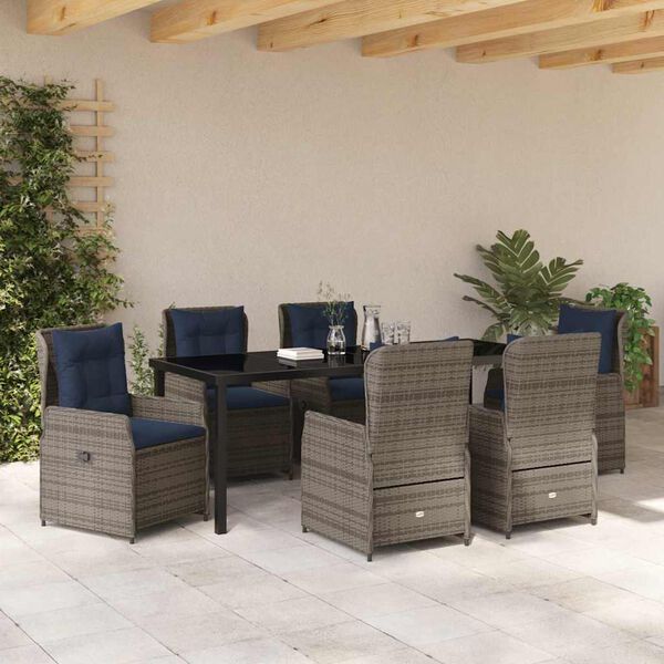 vidaXL Tuin Eetset 7 pcs Grijs Poly riet