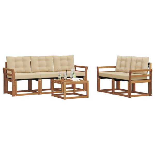 vidaXL Buiten bankenset met kussen 6 pcs Natuurlijk en Beige