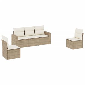 vidaXL 5-delige Loungeset met kussens poly rattan beige