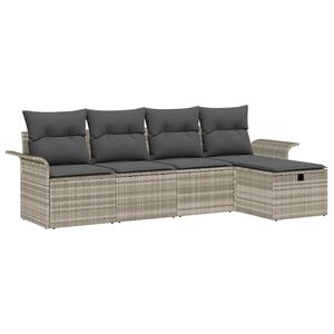 vidaXL Tuin Sofa Set met kussen met opslag 5 pcs Lichtgrijs Poly riet