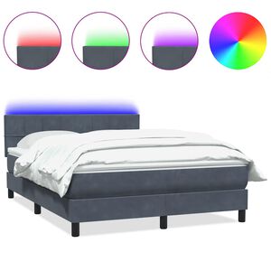 vidaXL Boxspring met matras en LED fluweel donkergrijs 140x210 cm