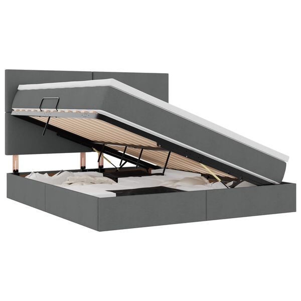vidaXL Opbergbed met LED met matras Donkergrijs 160 x 200 cm Polyester