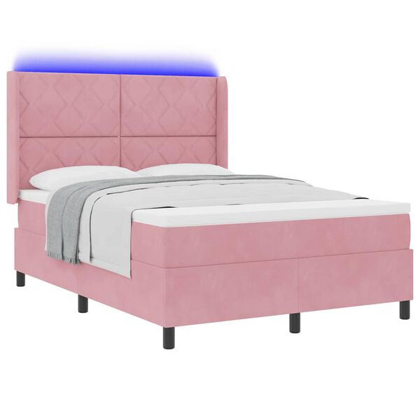 vidaXL LED Boxspring Bed met Matras Roze 140 x 190 cm Fluweel