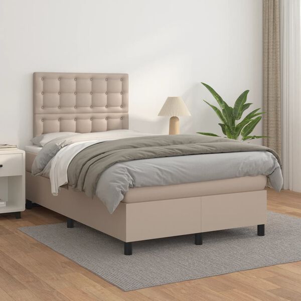 vidaXL Boxspring met matras kunstleer cappuccinokleurig 120x190 cm