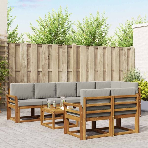 vidaXL Buiten bankenset met kussen 9 pcs Natuurlijk en Lichtgrijs