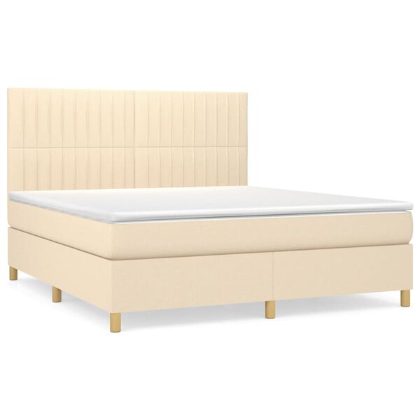 vidaXL Boxspring met matras stof cr&egrave;mekleurig 160x200 cm