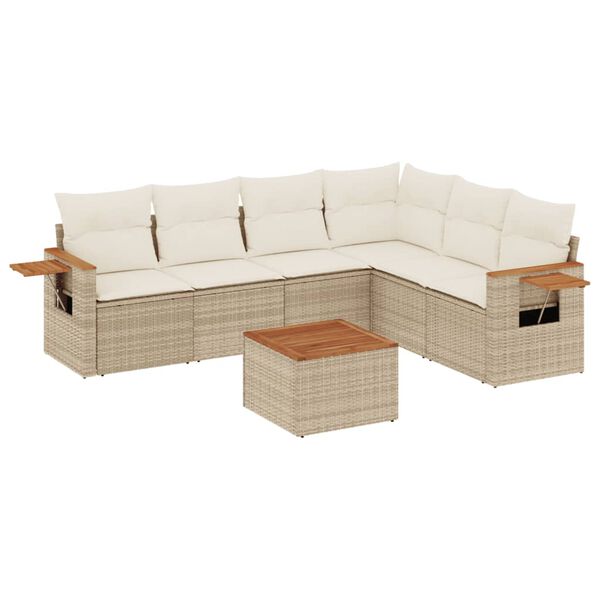 vidaXL 7-delige Loungeset met kussens poly rattan beige