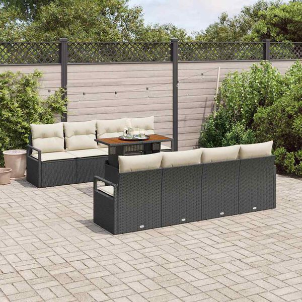 vidaXL Tuin Sofa Set met opslag 9 pcs Zwart Poly riet