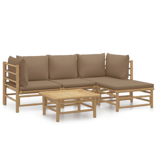 vidaXL 5-delige Loungeset met kussens bamboe taupe