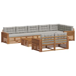 vidaXL Buiten bankenset met kussen 9 pcs Natuurlijk en Lichtgrijs