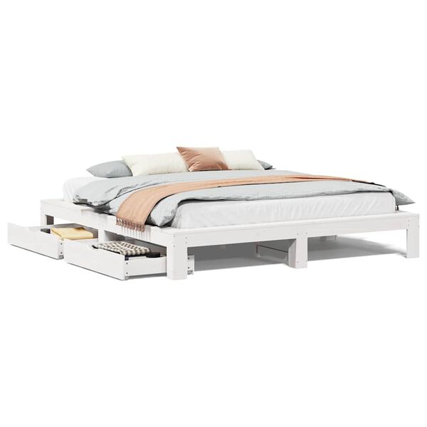 vidaXL Bedframe zonder matras massief grenenhout wit 200x200 cm