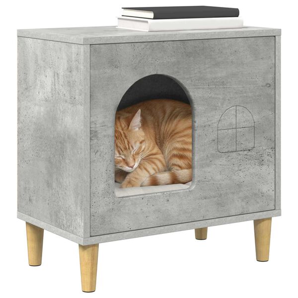 vidaXL Kattenhuis Beton 51 x 30 x 52 cm Bewerkt hout