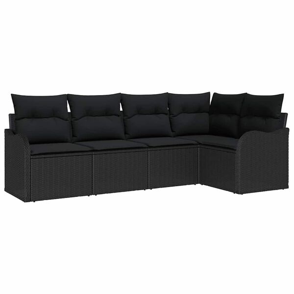 vidaXL Tuin Sofa Set met opslag 5 pcs Zwart poly rattan