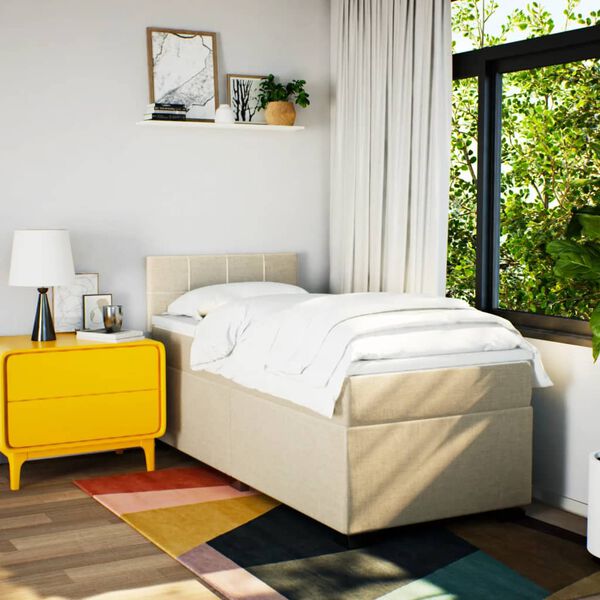 vidaXL Boxspring met matras stof crèmekleurig 100x200 cm