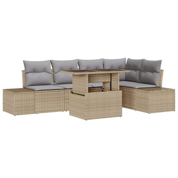 vidaXL Tuin Sofa Set met kussen 6 pcs Beige Poly riet