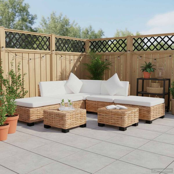 vidaXL Loungeset natuurlijk rattan 18-delig
