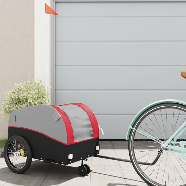 vidaXL Fietstrailer 30 kg ijzer zwart en rood