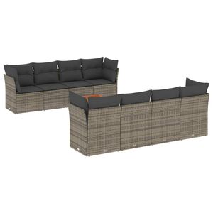vidaXL 9-delige Loungeset met kussens poly rattan grijs