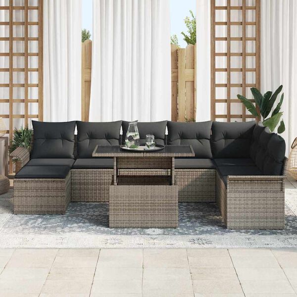 vidaXL Tuin Sofa Set met kussen 9 pcs Grijs Poly riet