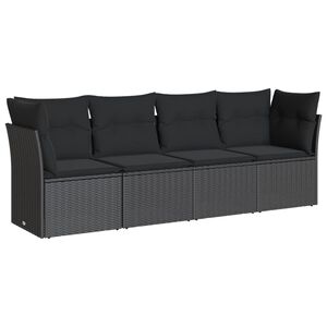 vidaXL 4-delige Loungeset met kussens poly rattan zwart