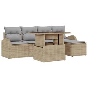 vidaXL Tuin Sofa Set met kussen met opslag 6 pcs Beige Poly riet