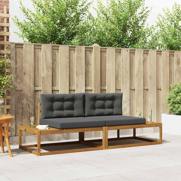 vidaXL Buiten bankenset met kussen 2 Stuk Natuurlijk en Antraciet