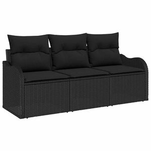 vidaXL Tuin Sofa Set met kussen met opslag 3 pcs Zwart Poly riet