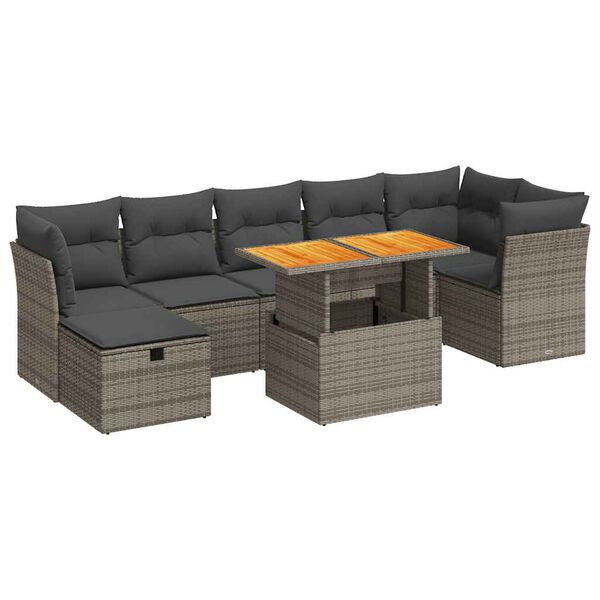 vidaXL 8-delige Loungeset met kussens poly rattan acacia grijs