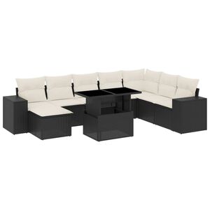 vidaXL 9-delige Loungeset met kussens poly rattan zwart