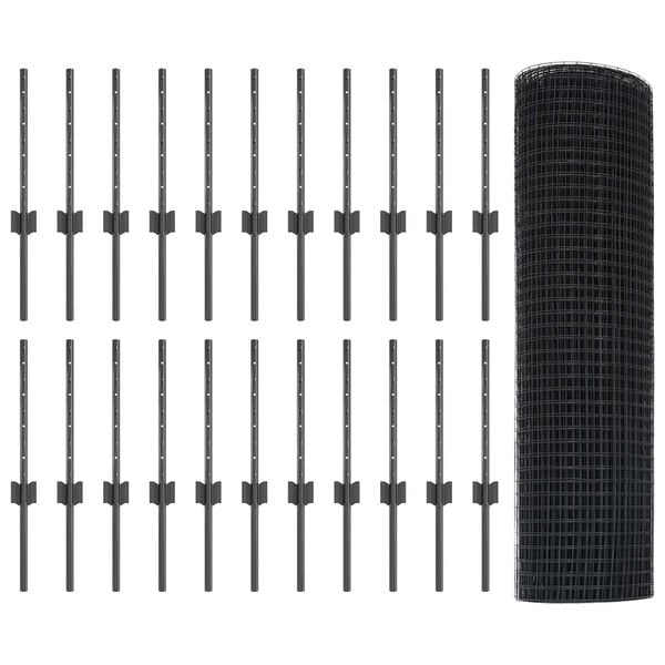 vidaXL Hek met Paal Grijs 0,4 x 50 m Staal en PVC