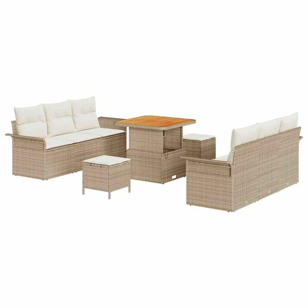 vidaXL Tuin Sofa Set met kussen met opslag 9 pcs Beige en Cr&egrave;me
