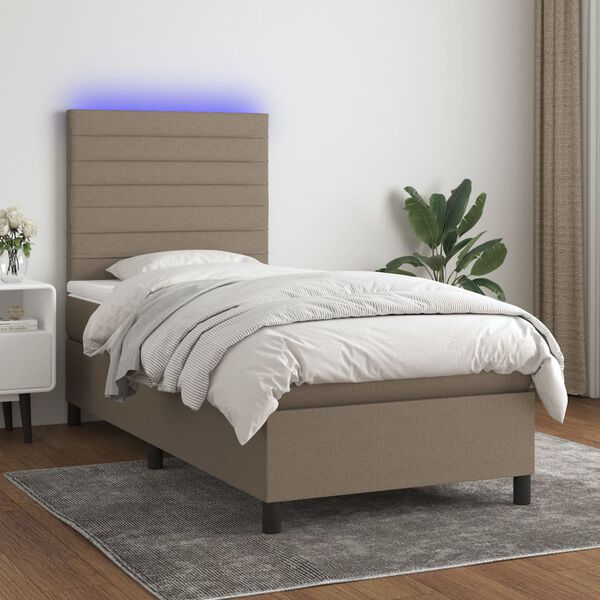 vidaXL Boxspring met matras en LED stof taupe 100x200 cm