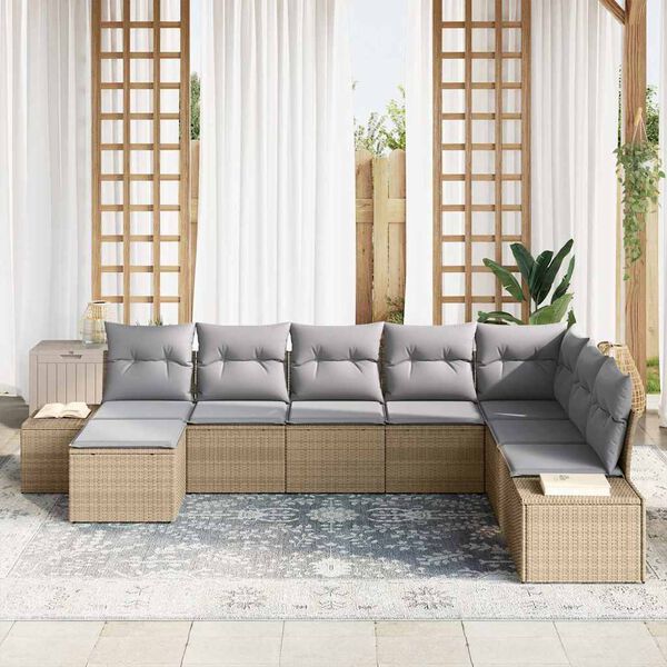 vidaXL Tuin Sofa Set met kussen 8 pcs Beige en Licht Grijs poly rattan