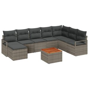 vidaXL Tuinbankenset met kussen 9 pcs Grijs poly rattan