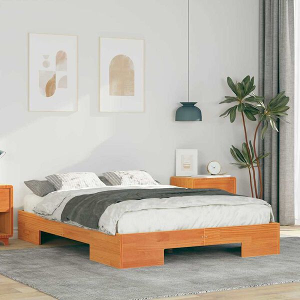 vidaXL Bedframe met opslag Bruin 140 x 190 cm Massief grenenhout