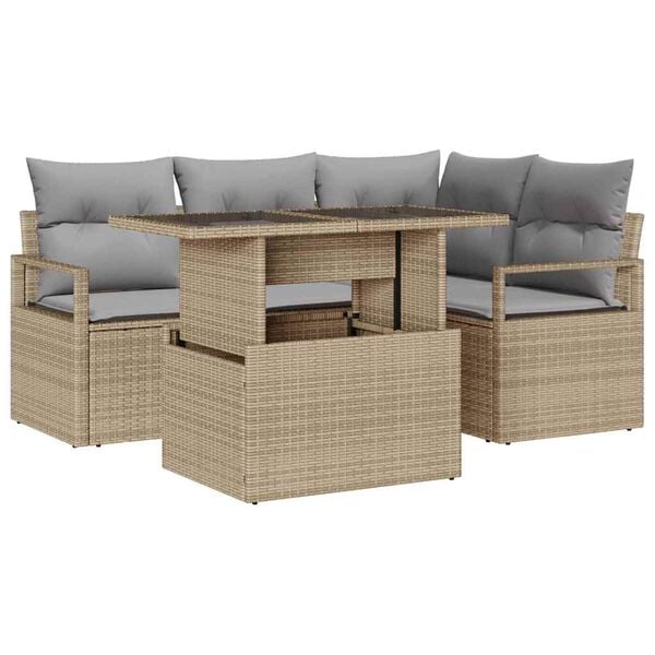vidaXL Tuin Sofa Set met opslag 5 pcs Beige Poly riet