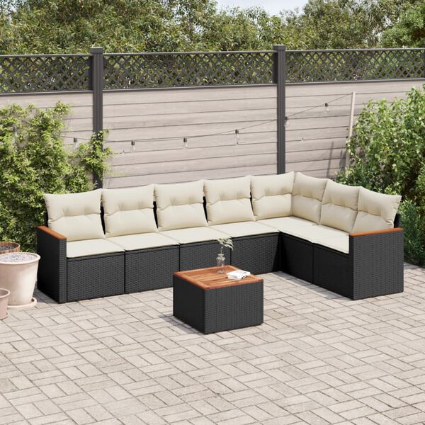 vidaXL 8-delige Loungeset met kussens poly rattan zwart