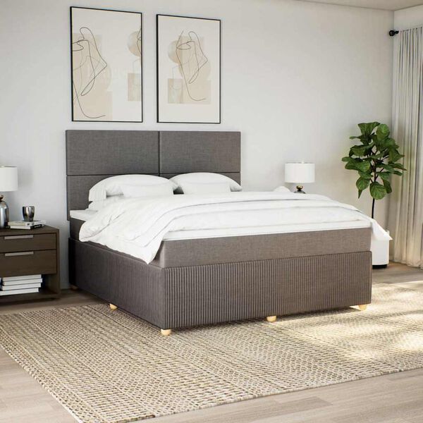 vidaXL Boxspring met matras stof taupe 180x200 cm