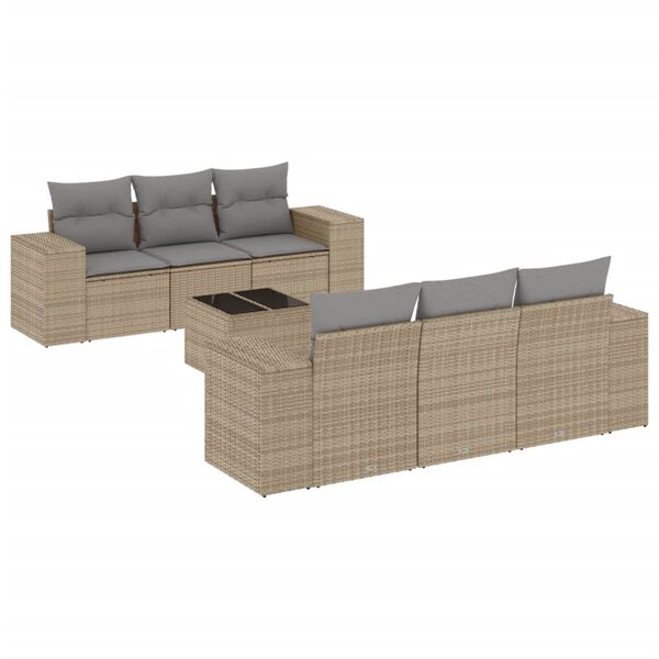 vidaXL 7-delige Loungeset met kussens poly rattan beige